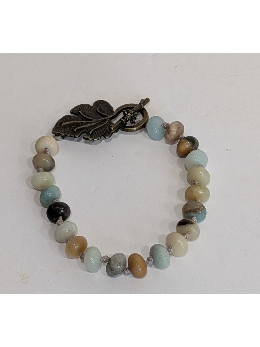 Earthtones Semi-Precious Stone beads Leaf Toggle Bracelet Whimsigoth Boho 7.5"